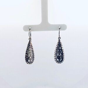 Vintage 925 Sterling Silver Teardrop Dangle Earrings Italy Floral Estate